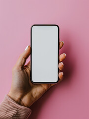 A person is holding a phone with a white screen