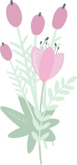 Bouquet of isolated primitive botanical elements (leaves, flowers) - cute digital art. Digital arrangement perfect for weddings, birthdays, Mother's Day