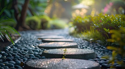 Zen stone path. Generative AI - obrazy, fototapety, plakaty