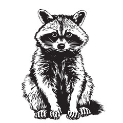Cute hand drawing raccoon sketch. Vector monochrome illustration. © BigJoy