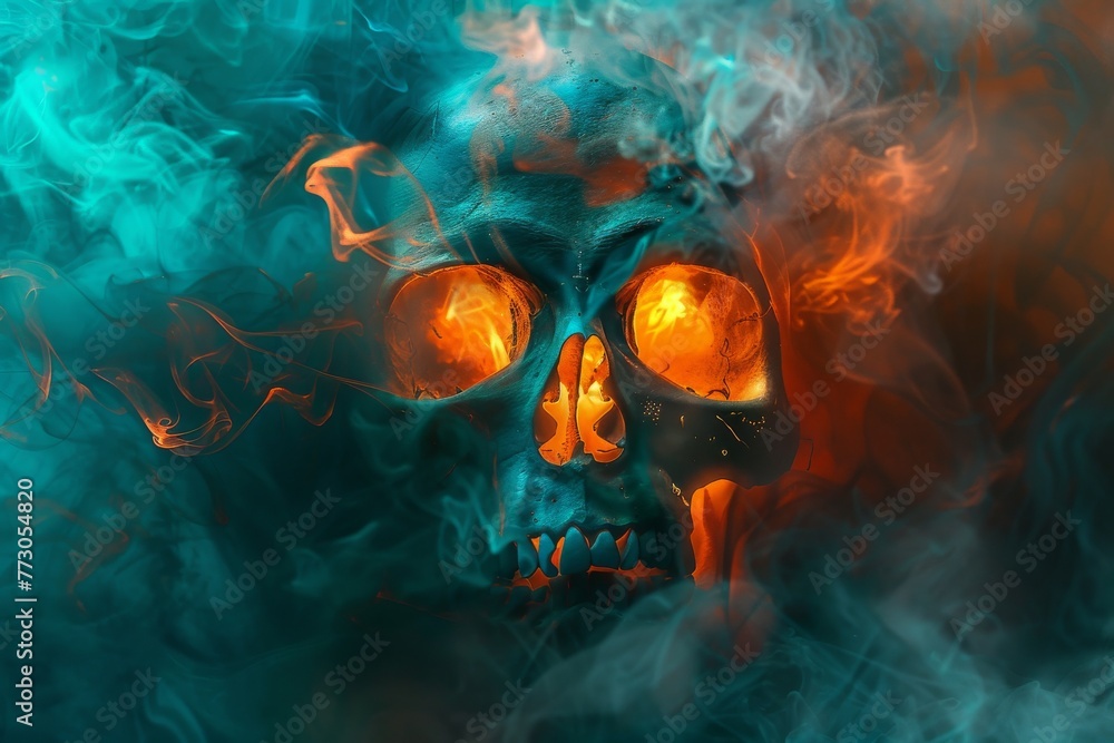 Wall mural skull burns smoke night horror fear