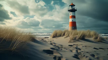 Rolgordijnen a lighthouse on a beach © Andrei