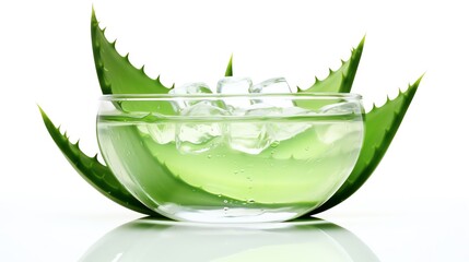 a glass bowl with ice and aloe vera leaves - Powered by Adobe