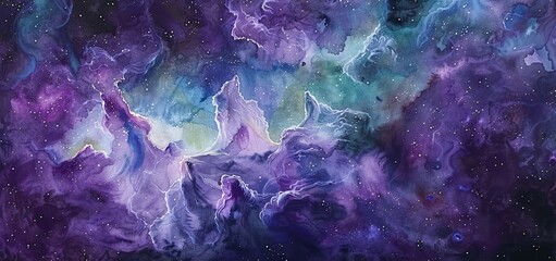 Purple Nebula with a Purple Moon Generative AI - obrazy, fototapety, plakaty