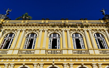 Fototapeta na wymiar Yellow facade in downtown Petropolis, Rio de Janeiro, Brazil