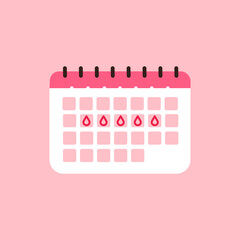 Cute element Calendar planner for menstrual critical days. Checklist schedule for intensity menstruation cycle. Woman period mark blood.  vector illustration flat style.