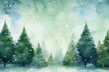 Papier Peint photo Lavable Montagnes Abstract watercolor landscape. Shape of a spruce forest. Tall beautiful Christmas tree. Winter season. Gradient sky. Hand drawn watercolor illustration