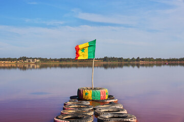 Art on Lake Retba, Lac rose close Dakar, Senegal, West Africa - obrazy, fototapety, plakaty