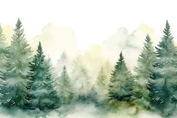 Abstract watercolor landscape. Shape of a spruce forest. Tall beautiful Christmas tree. Winter season. Gradient sky. Hand drawn watercolor illustration