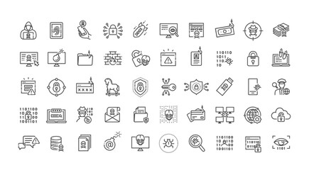 Hacking and Cyber Attack vector line icon set - 773057470