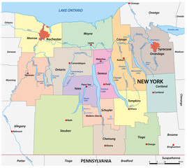 Vector map of the Finger Lakes region, New York, United States - obrazy, fototapety, plakaty