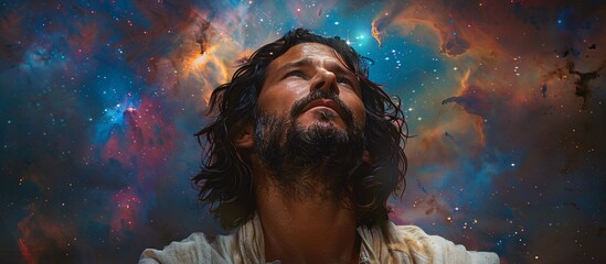 A Bearded Man with Long Hair Staring into the Universe Generative AI
