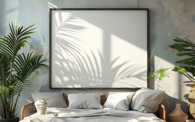 Mockup frame close up in coastal style home interior background, 3d render