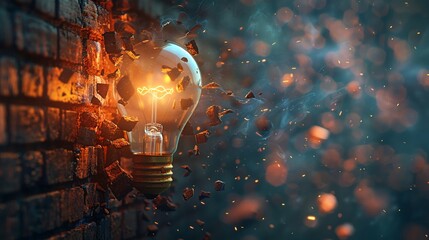 illustration of a light bulb shattering a brick wall representing the power of a single