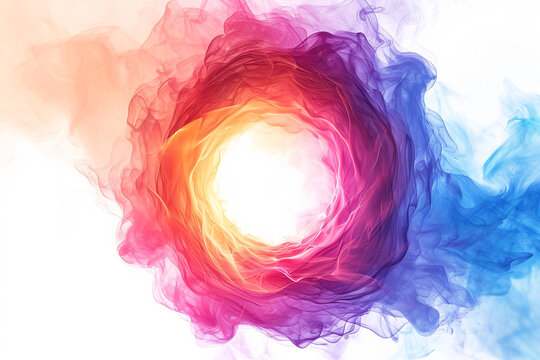 Color rainbow aura on white background, multicolored gradient waves merge into round ring