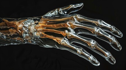 3D metal hand with black background - obrazy, fototapety, plakaty