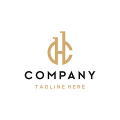 Obraz premium Golden Initial Letter HC C H CH with Simple Circular Shape Line Art Logo Design