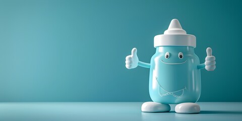 A Friendly Vaccine Vial Character Giving a Cheerful Thumbs Up to Promote Prevention and Wellness - obrazy, fototapety, plakaty