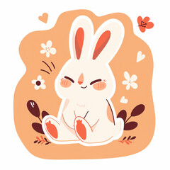 Cute cartoon white rabbit. Cool animal concept