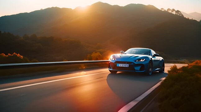 Sports car is moving along the road at speed	