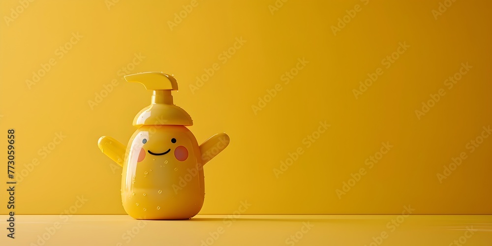 Poster sunscreen bottle character shielding from harm with protective lotion