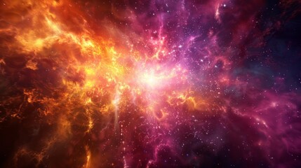 Fototapeta na wymiar Fiery explosion in space. Abstract background with stars and nebula.