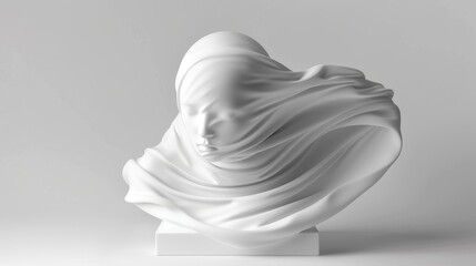 Female woman sculpture in white cloth on white background - obrazy, fototapety, plakaty