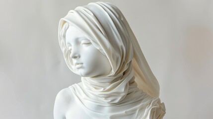 Statue of woman in headscarf on white background - obrazy, fototapety, plakaty