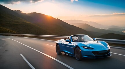 Sports car is moving along the road at speed	