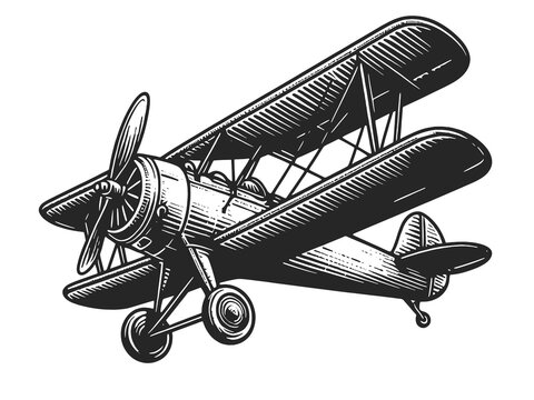 black and white biplane in flight clip art preview