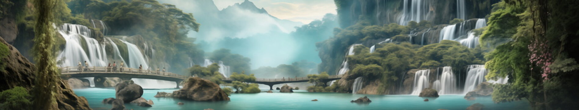 AI creates images, waterfalls, views The scenery, the landscape, is very beautiful.