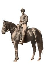 Vintage photo of a man on a horse isolated image
