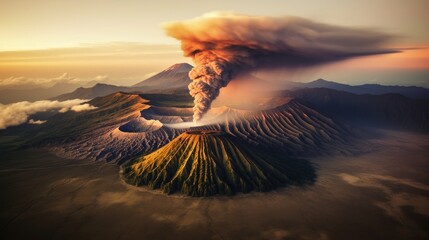Mount Bromo, is an active volcano and part of the Tengger massif, AI-generated - obrazy, fototapety, plakaty