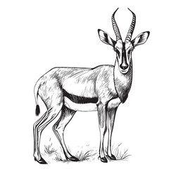 Hand drawn antelope animal vector illustration. Sketch isolated on white background with pencil and label banner © BigJoy