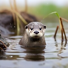 Angry Otter - obrazy, fototapety, plakaty