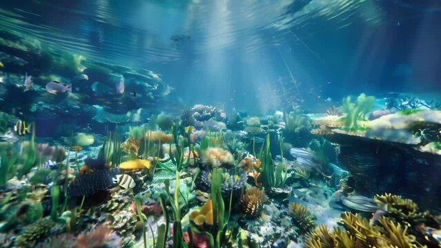 Explore the diverse marine life of a coral reef as colorful fish swim among the vibrant corals in their natural habitat.