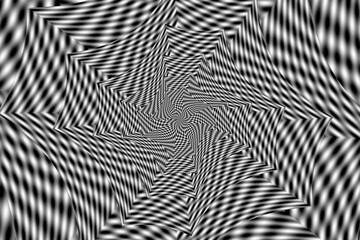 Fraktalny spiralny układ geometrycznych kształtów o teksturze rozmytej biało - czarnej szachownicy. Abstrakcyjne tło graficzne - obrazy, fototapety, plakaty