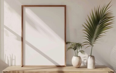 Mockup frame close up in coastal style home interior background, 3d render