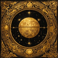 Golden moon illustration, Ancient Grece  ornament