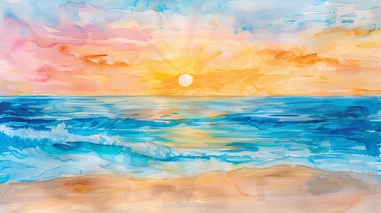 Fototapeta na wymiar Sunset Serenade A Painted Ocean Scene Generative AI