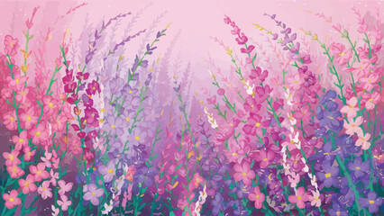 Vibrant Blooms: Spring Design with Colorful Flowering Branches on a Light Pink Background