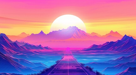 Pink Sunset on the Beach A Colorful and Vibrant Scene Generative AI