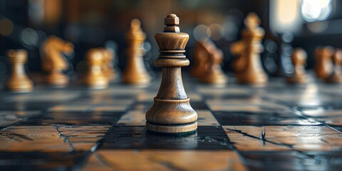 Chess Piece on Vintage Chessboard Representing Strategic Gameplay Across