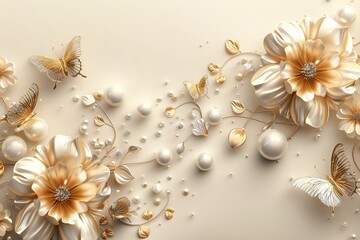 Golden Flower Bouquet with Pearls and Butterflies A Monthly Event Inspired by the Latest Trends Generative AI