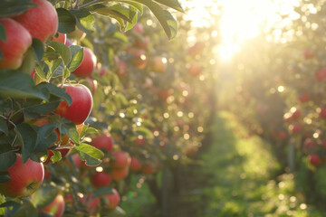 Sun-Kissed Apples Ready for Harvest in a Lush Orchard at Dawn