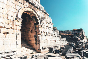 Entrance to the Theater at Miletus. Sunlight graces the arch gates, showcasing the sturdiness of...