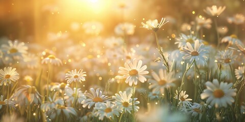 Sunlit Daisies A Glowing Field of Flowers Generative AI - obrazy, fototapety, plakaty
