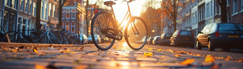 Bicycle, Sustainable transport, City streets, Clear sky, Photography, Rembrandt lighting, Vignette - obrazy, fototapety, plakaty