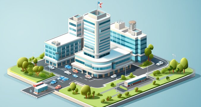 Hospital isometric 3d building vector image.