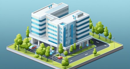 Hospital isometric 3d building vector image.